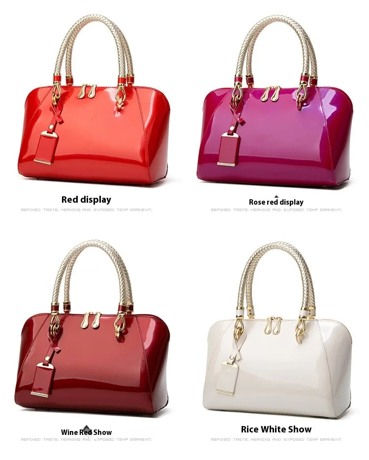 Luxury Designer Handbag Shiny Leather Boston Bag 2024 Fashion New Blue Red Black Beige Pink Bags for Women