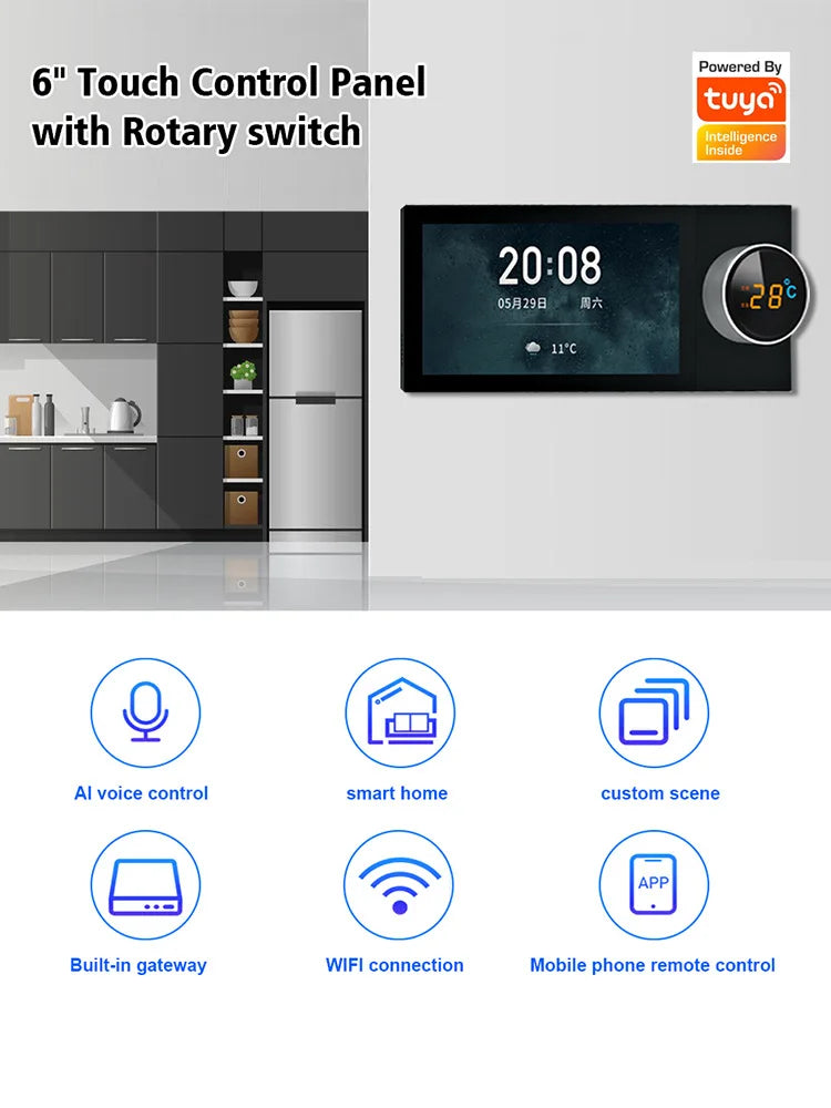 Smart home 6-inch central control screen Built-in zigbee gateway alexa speaker, smart central control screen Tuya