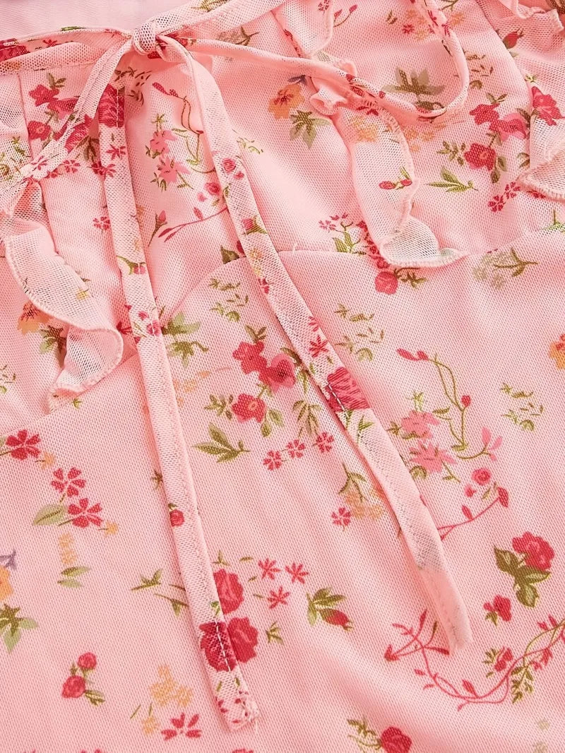 Women's Dresses Sleeveless Ruffled Trim Square Collar Tie-up Cut Out Backless Floral/Dots Summer Party Short Mini A-line Dress