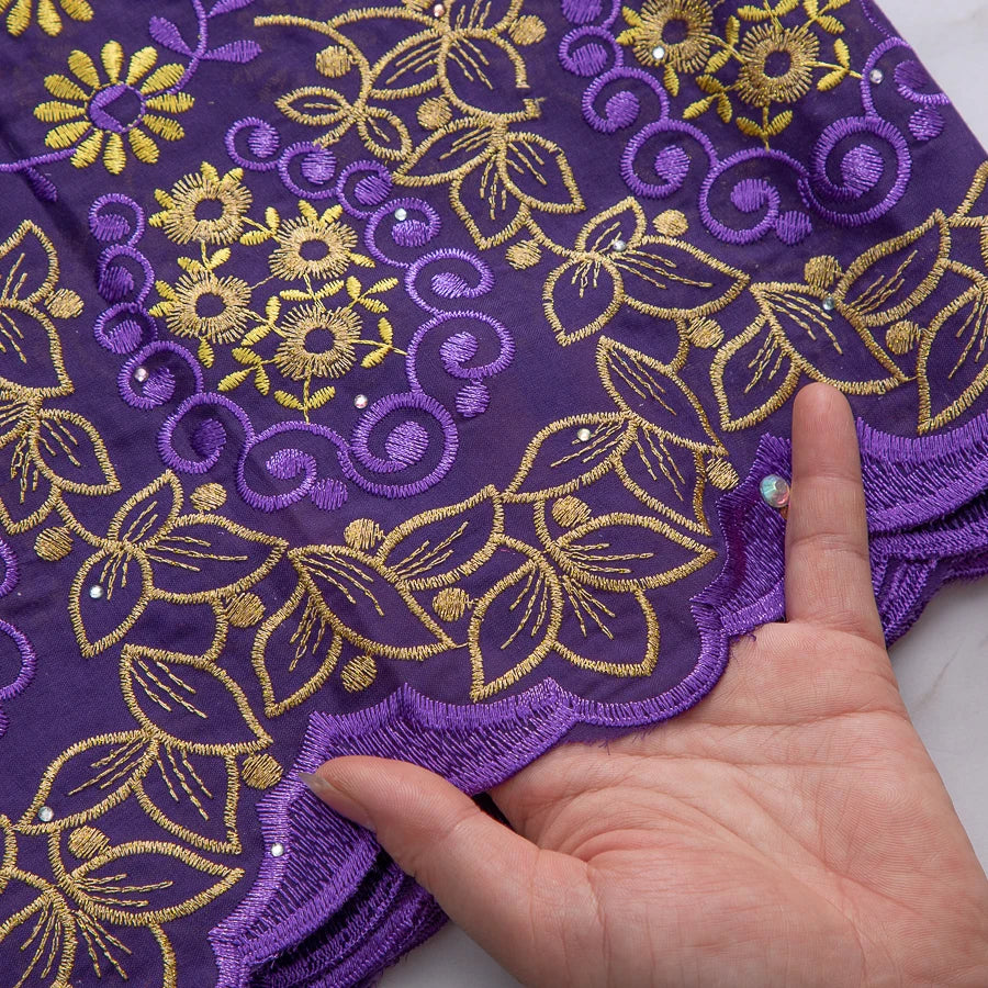 Kalume African Cotton Embroidered Lace Fabric With Stones 2025 Nigerian Swiss Voile Lace Fabric Flower For Sewing Dress F4325