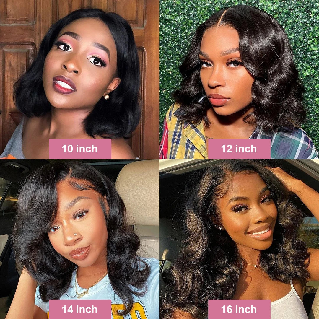 Body Wave Middle T Part Lace Front Bob Wig 13x4 Human Hair Wigs 180 Short Loose Body Wave T Part Lace Frontal Bob Wigs For Women
