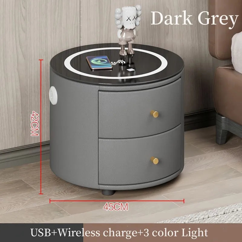Round Modern Smart Bed Head Cabinet Wireless Charging Bluetooth Audio Multifunctional Beside Table