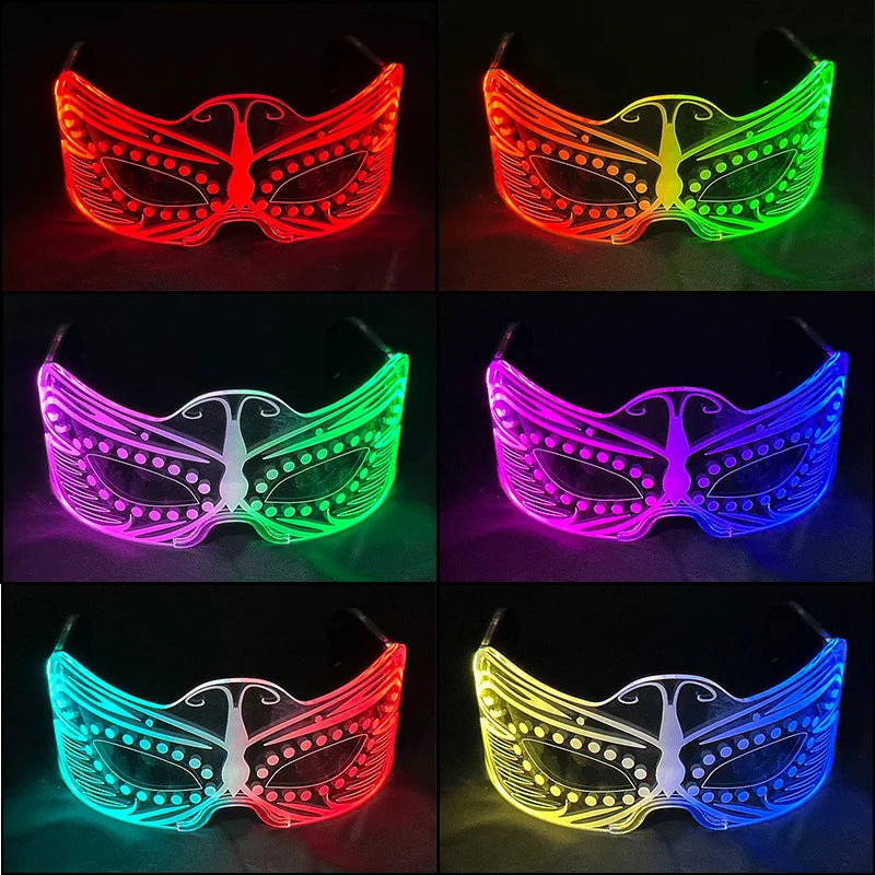 Acrylic LED Luminous Glasses Glow Party Glasses Neon Light Up Visor Eyeglasses DJ Bar Party Eyewear For Halloween Christmas