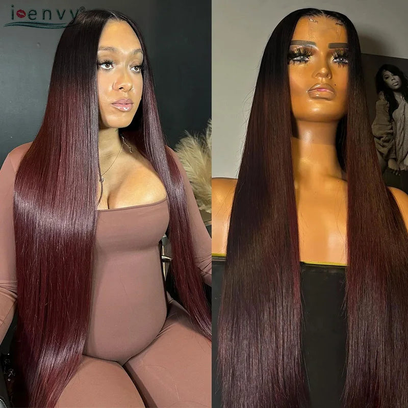 Burgundy Wear And Go Glueless Wigs Human Hair Body Wave Wigs For Women 4X4 Lace Closure Wig Ready To Wear Curly Human Hair Wigs