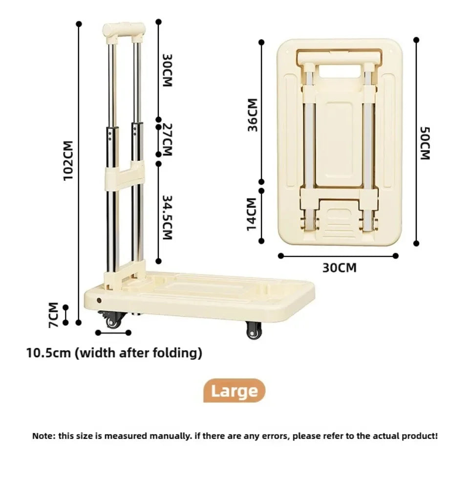 Luggage Pull Rod Pickup Small Cart Folding Household Portable Cargo Handling Trailer Shopping Grocery Cart