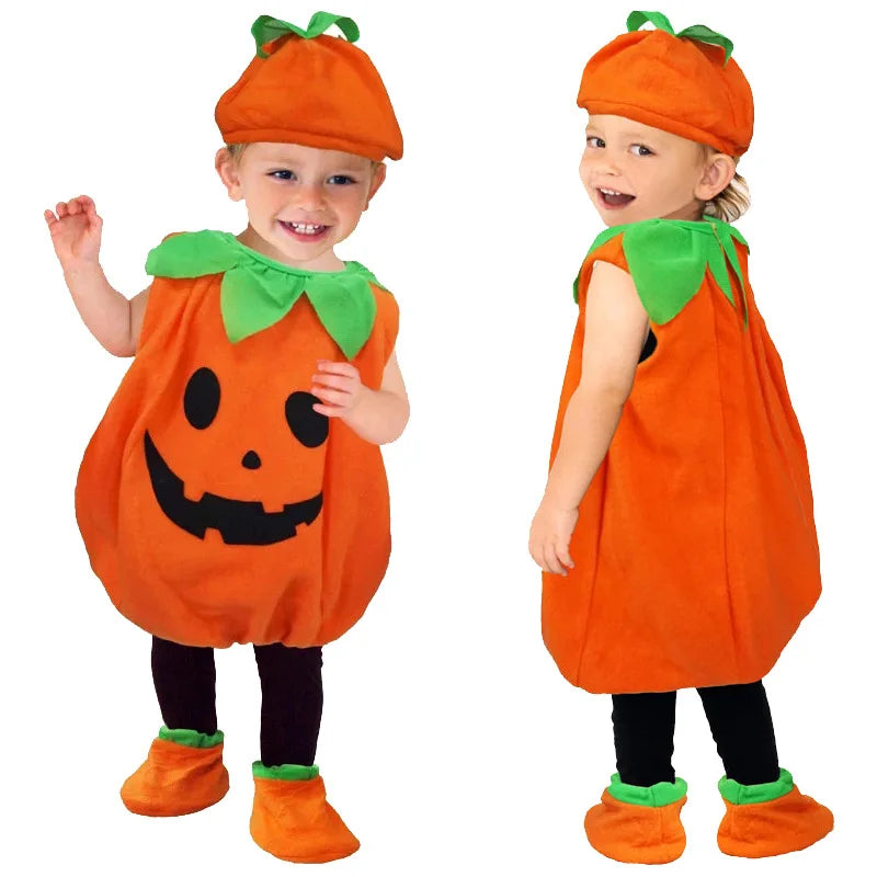 Halloween Costume for Kids Cute Pumpkin Jumpsuit with Hat and Shoe Cover Cotton Filled  Cosplay Performance Wear for Children's