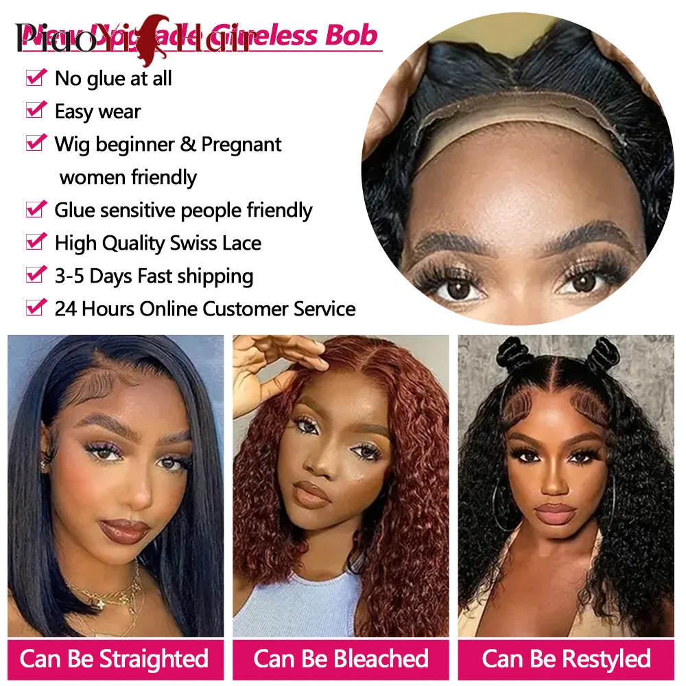 Glueless Wigs Human Hair Water Wave Bob Wig Human Hair 100% Ready to Wear Curly Wave Human Hair Wigs 4X4 Lace Bob Top Quality