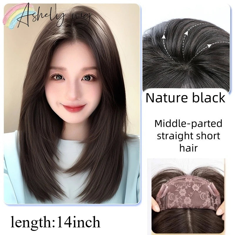 Wig for Women Black Long Straight Top Wig Pieces Hair Growth Volume No Need To Wear Wig Cap Hair Replacement False Bangs