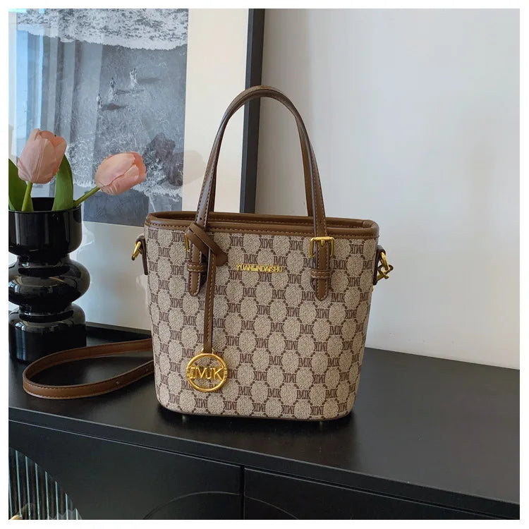 Luxury 2025 Vintage Print Bucket Bag - Premium Shoulder & Crossbody Purse with Detachable Strap, Fashion Designer Handbag