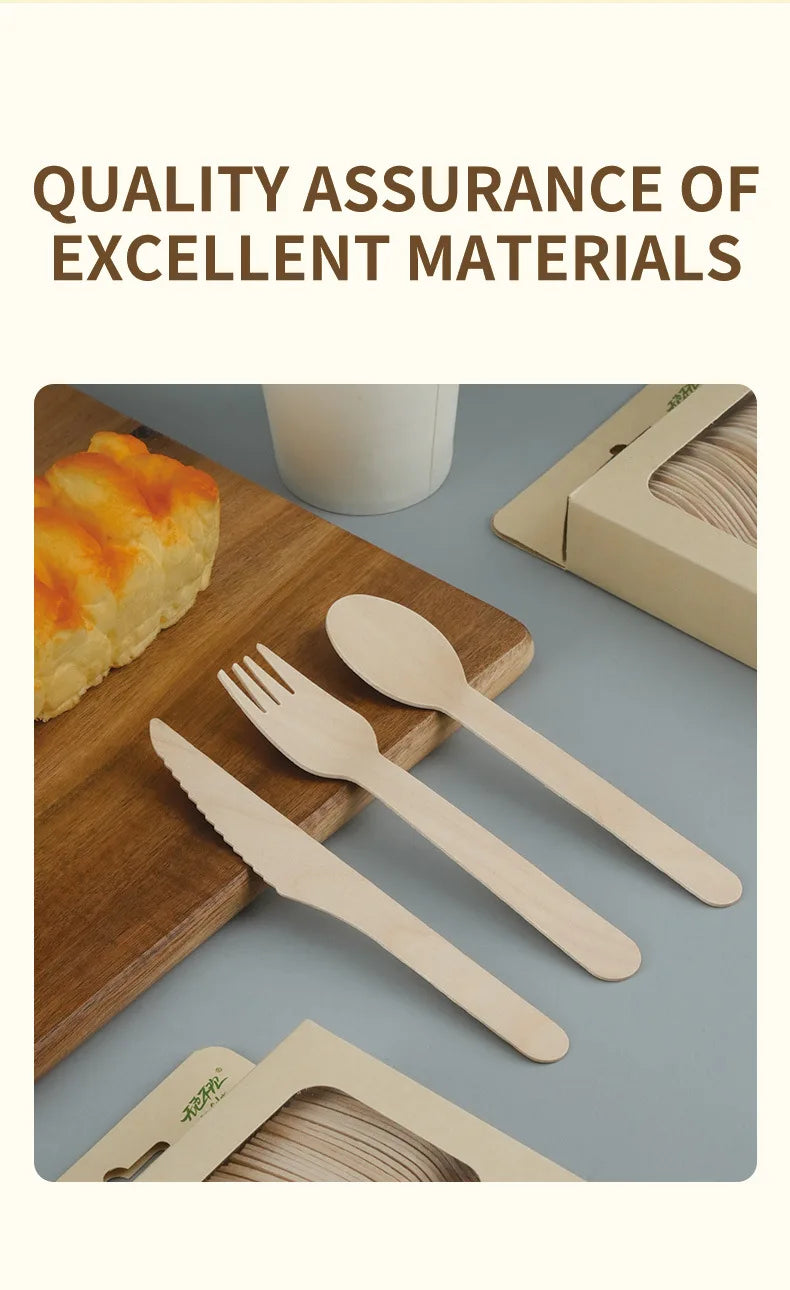 Disposable Wooden Cutlery Set Eco-Friendly  Fork Knife Spoon Wedding Birthday Party Outdoor Picnic Kitchen Recyclable Flatware