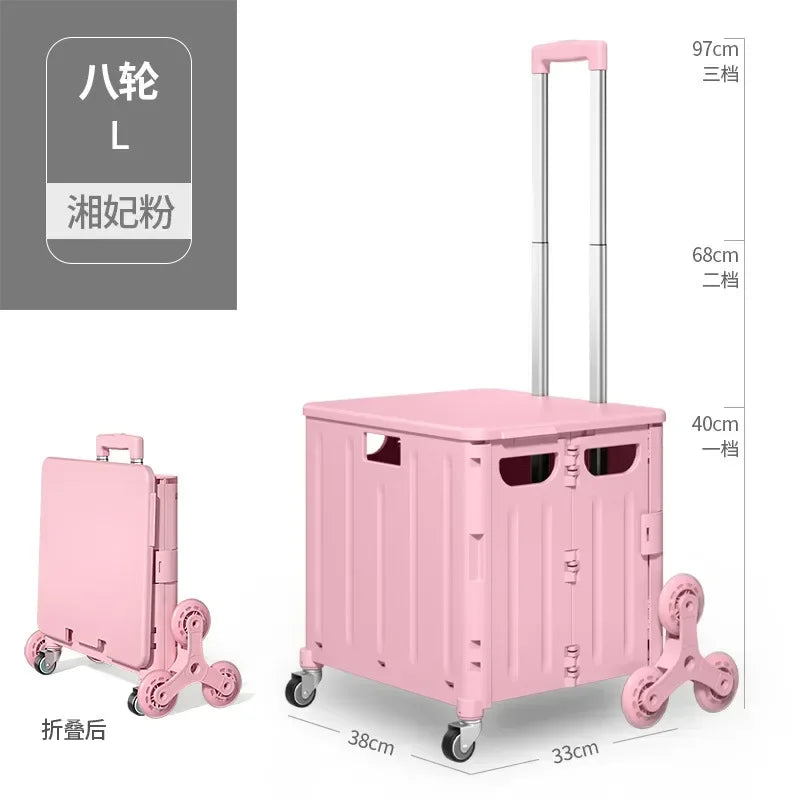 Eco-Friendly Foldable Cart - Lightweight Rolling Trolley with Telescopic Handle, for Groceries, Storage & Sustainable Shopping