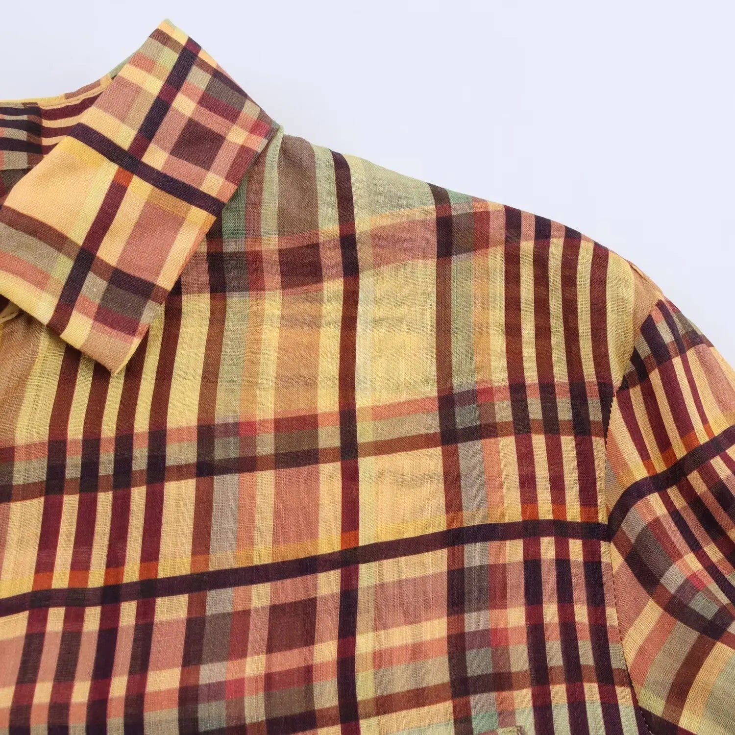 Ladies shirt 2025 new women's linen plaid shirt fashionable and elegant single-breasted design