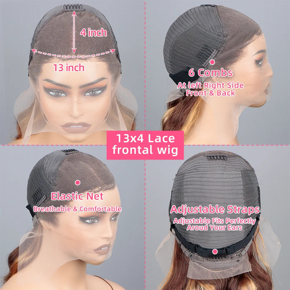 Highlight Blonde Ombre P4/27 Body Wave 13x4 lace front human hair wig 13x6 Water Wave Pre Plucked Brazilian Colored hd lace wigs