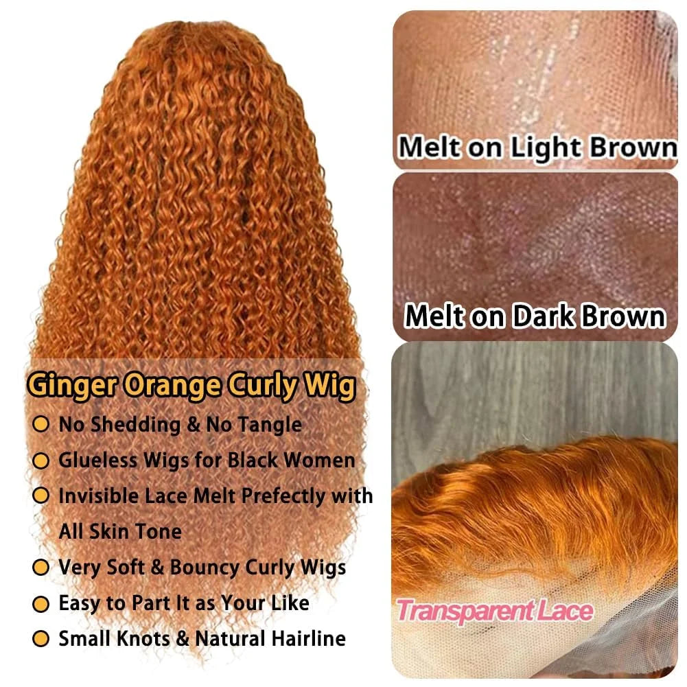 Ginger Deep Wave Wig Human Hair 13x4 Ginger Orange Lace Front Wigs Human Hair Pre Plucked with Baby Hair Curly Wig Human Hair