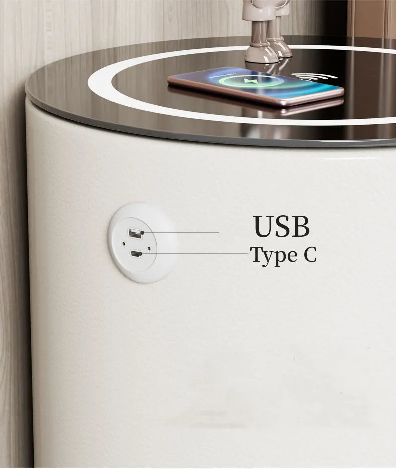 Round Modern Smart Bed Head Cabinet Wireless Charging Bluetooth Audio Multifunctional Beside Table