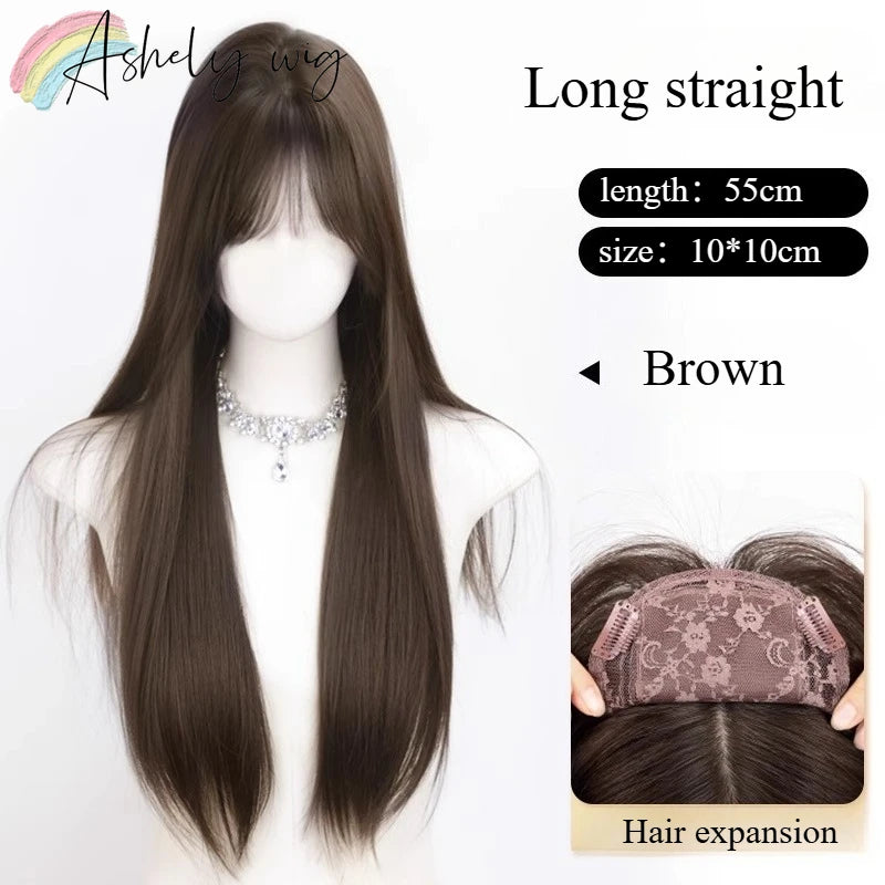 Wig for Women Black Long Straight Top Wig Pieces Hair Growth Volume No Need To Wear Wig Cap Hair Replacement False Bangs