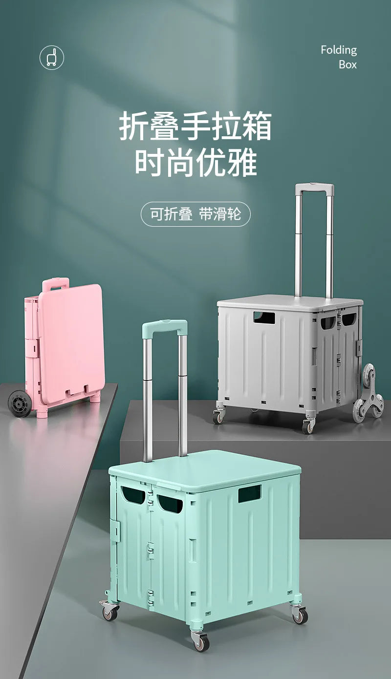 Eco-Friendly Foldable Cart - Lightweight Rolling Trolley with Telescopic Handle, for Groceries, Storage & Sustainable Shopping