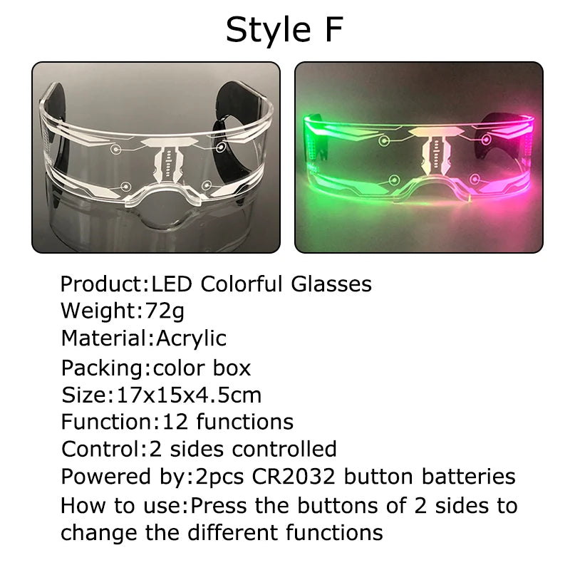 Acrylic LED Luminous Glasses Glow Party Glasses Neon Light Up Visor Eyeglasses DJ Bar Party Eyewear For Halloween Christmas
