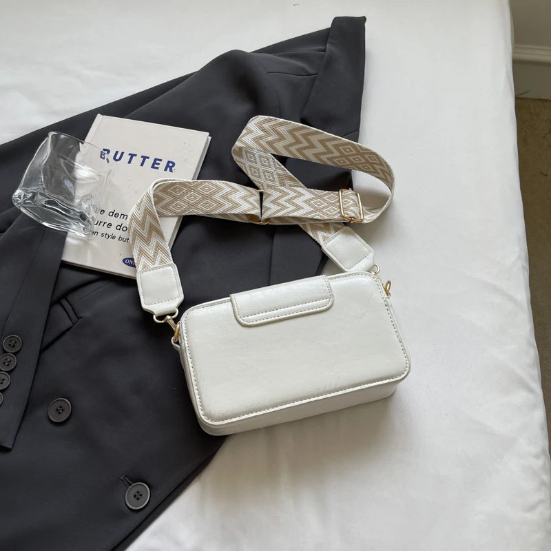 Luxury Rivet Pu Leather Crossbody Bag For Women 2024 New Wide Strap Shoulder Handbag And Purse Black Zipper Messenger Bags