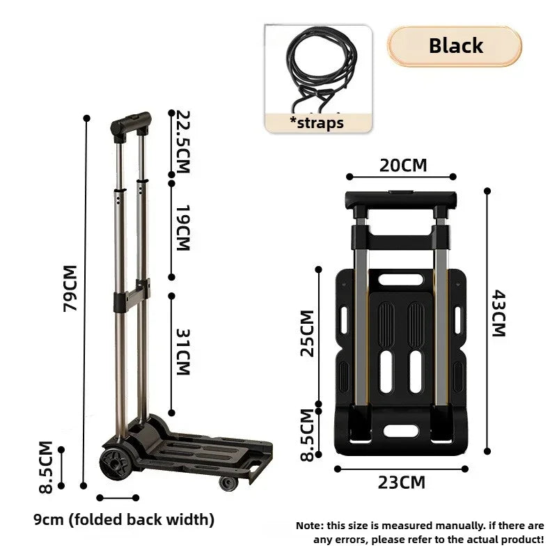 Luggage Pull Rod Pickup Small Cart Folding Household Portable Cargo Handling Trailer Shopping Grocery Cart