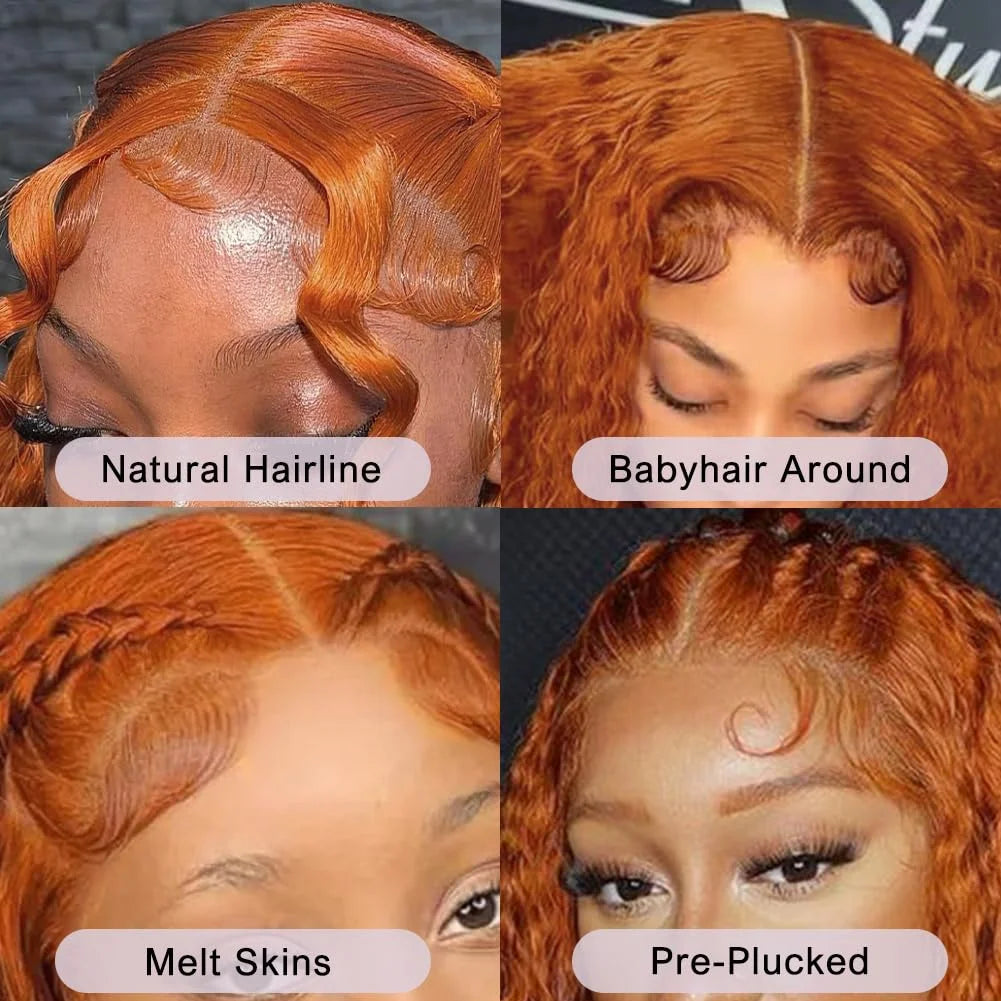 Ginger Deep Wave Wig Human Hair 13x4 Ginger Orange Lace Front Wigs Human Hair Pre Plucked with Baby Hair Curly Wig Human Hair