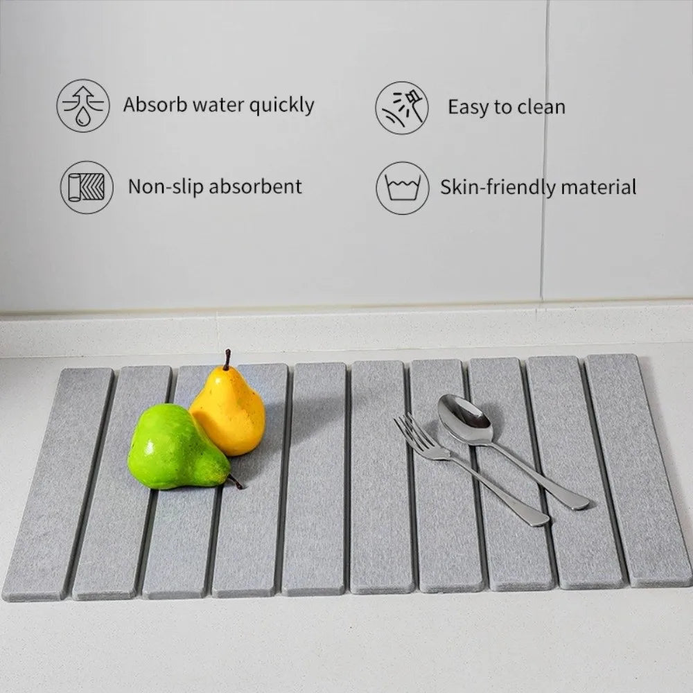 Eco-Friendly Portable Dish Drying Mat Diatom Mud High Absorbent Quick Drying Mat Non-Slip Foldable Collapsible Mat Bar