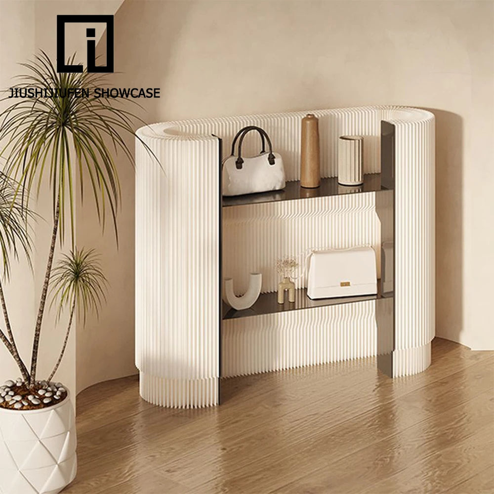 Modern Eco-Friendly White Folding Commodity Shelf Kraft Paper Front Desk Reception Desk Display Stand Checkout Counters