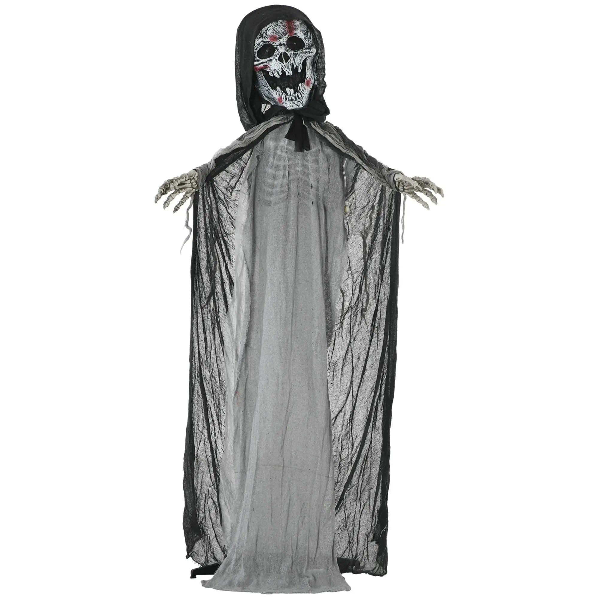 Creepy Halloween Skeleton Witch Animated Prop with Light-Up Eyes and Chest Howling Chain Sound for Spooky Decorations