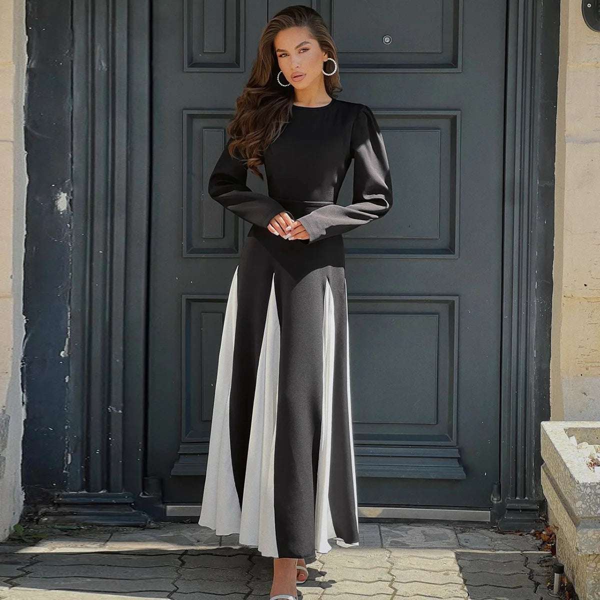 Women's Clothing 2025 Spring and Summer New Temperament Fashion Celebrity Style Contrasting Color Mid-waist Lace-up Dress