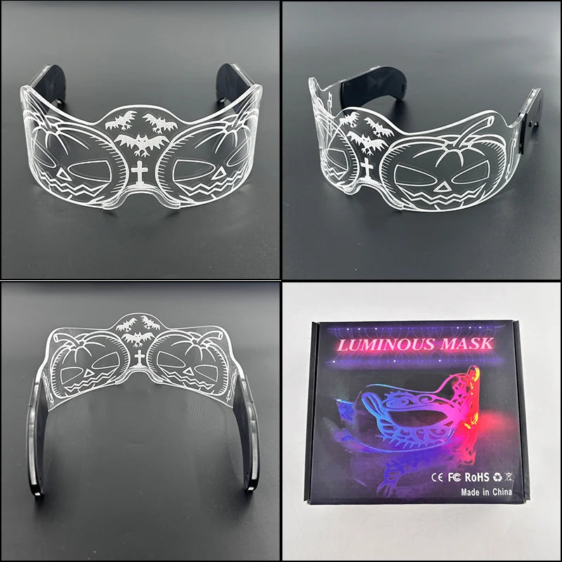 Acrylic LED Luminous Glasses Glow Party Glasses Neon Light Up Visor Eyeglasses DJ Bar Party Eyewear For Halloween Christmas