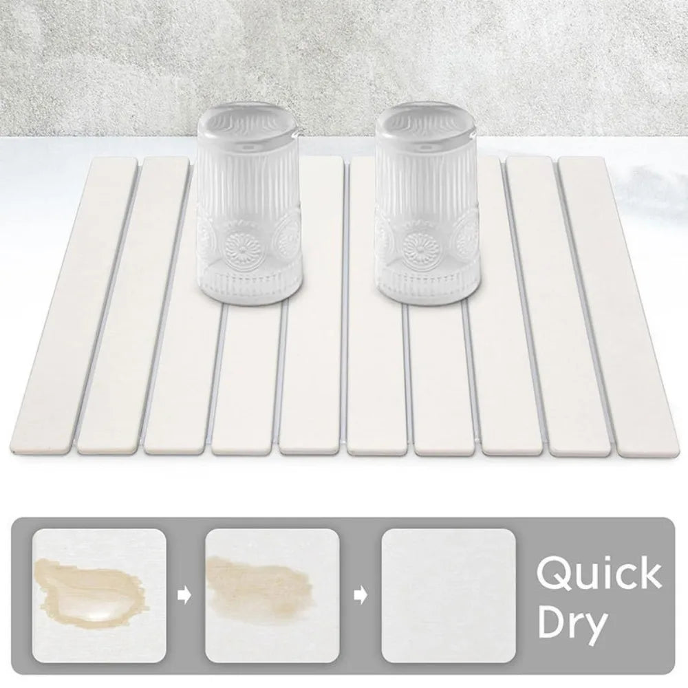 Eco-Friendly Portable Dish Drying Mat Diatom Mud High Absorbent Quick Drying Mat Non-Slip Foldable Collapsible Mat Bar