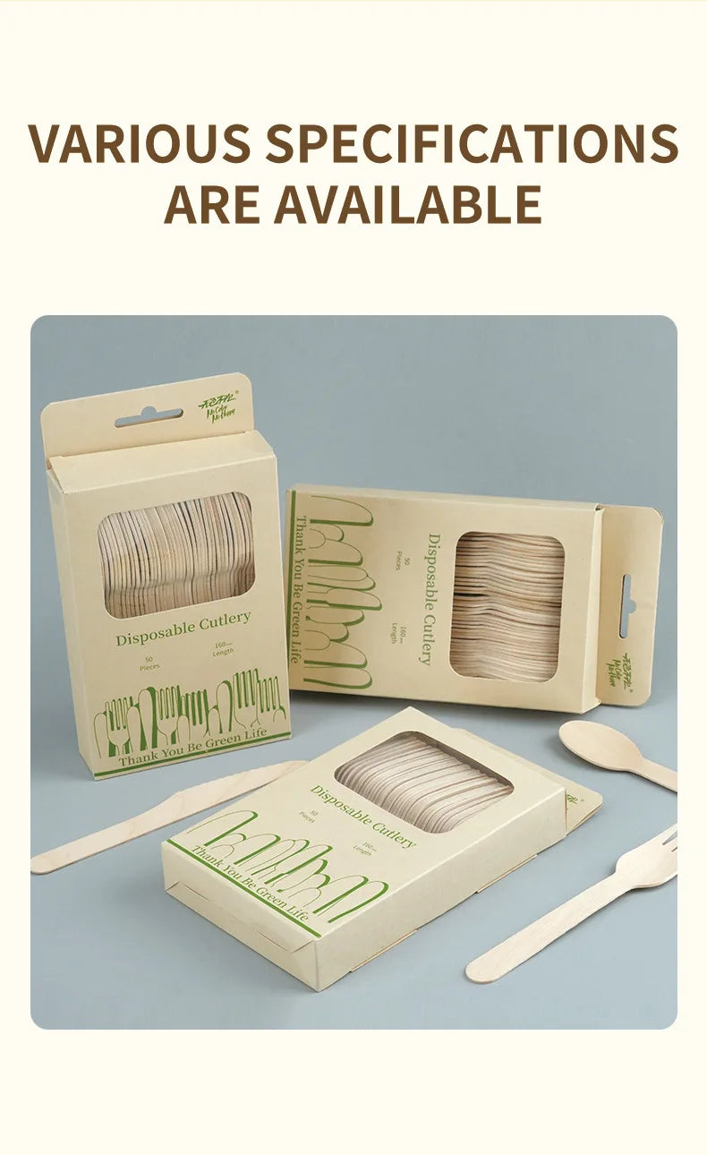Disposable Wooden Cutlery Set Eco-Friendly  Fork Knife Spoon Wedding Birthday Party Outdoor Picnic Kitchen Recyclable Flatware