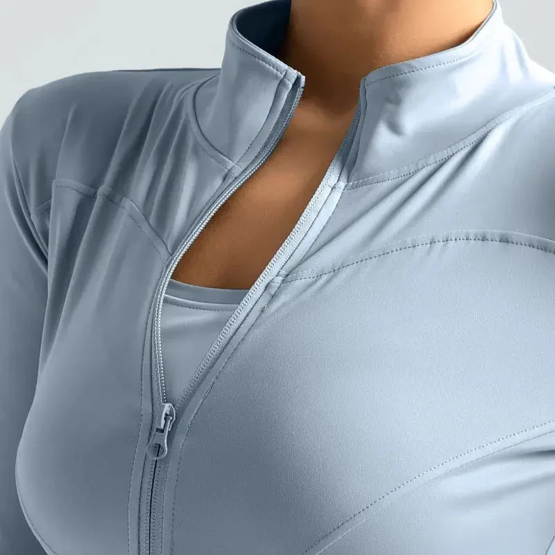 Women's Zip-Up Running Jacket Lightweight Stretchy Running Track Jacket with Thumb Holes, High Neck, Breathable Yoga Sportwear