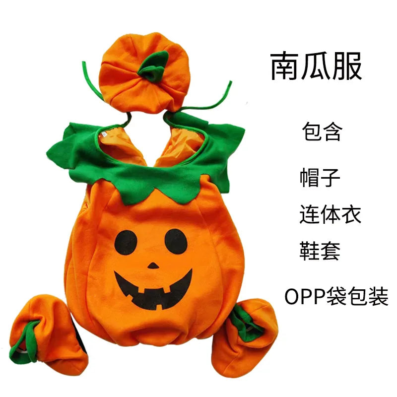 Halloween Costume for Kids Cute Pumpkin Jumpsuit with Hat and Shoe Cover Cotton Filled  Cosplay Performance Wear for Children's