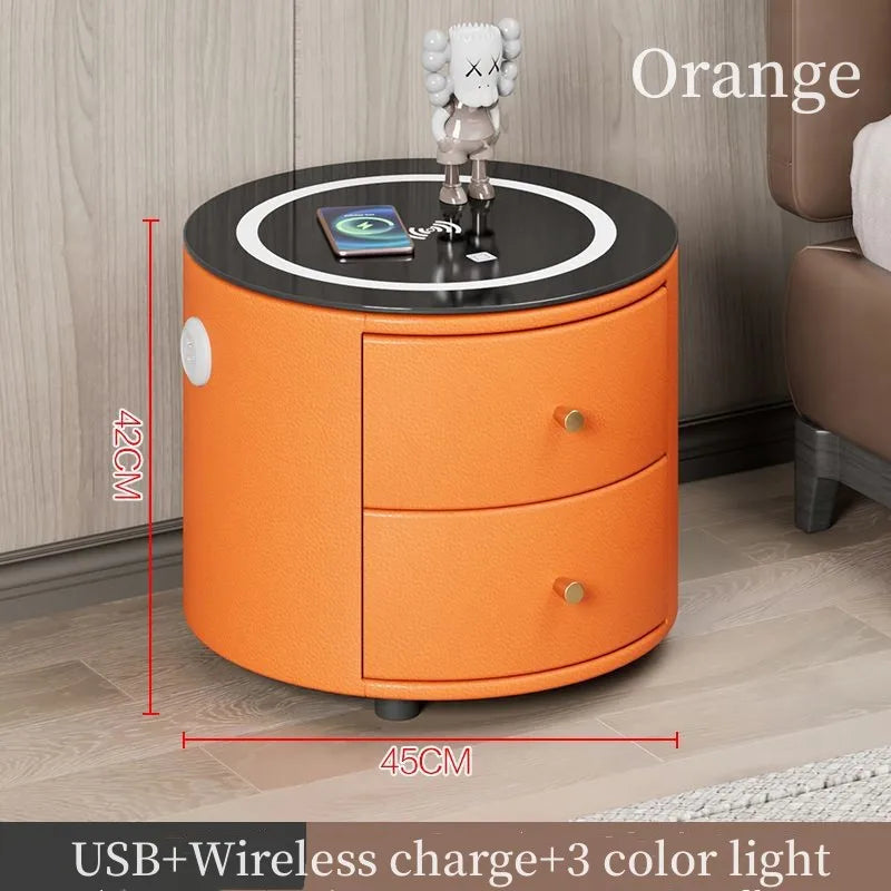 Round Modern Smart Bed Head Cabinet Wireless Charging Bluetooth Audio Multifunctional Beside Table