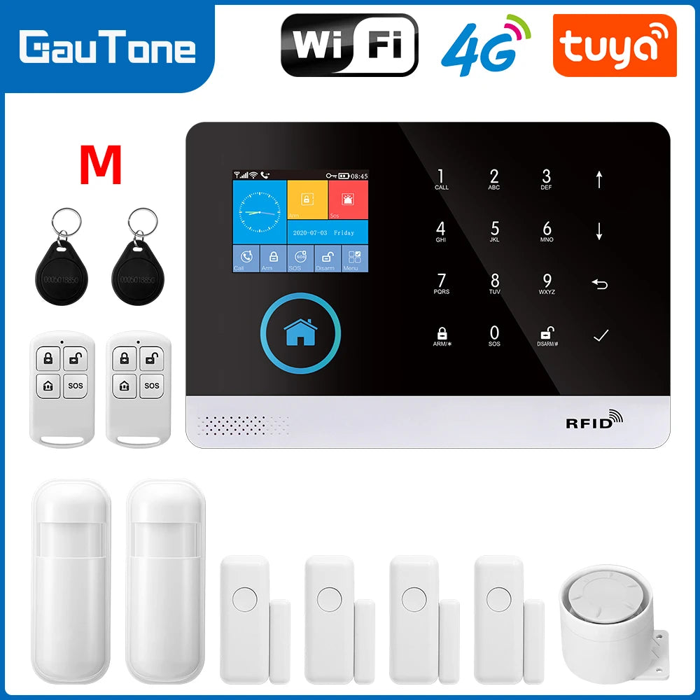 Smart Home Tuya GSM Alarm System 4G Wifi System for House Security Wireless with Door Sensor Smart Life APP Control for Alexa