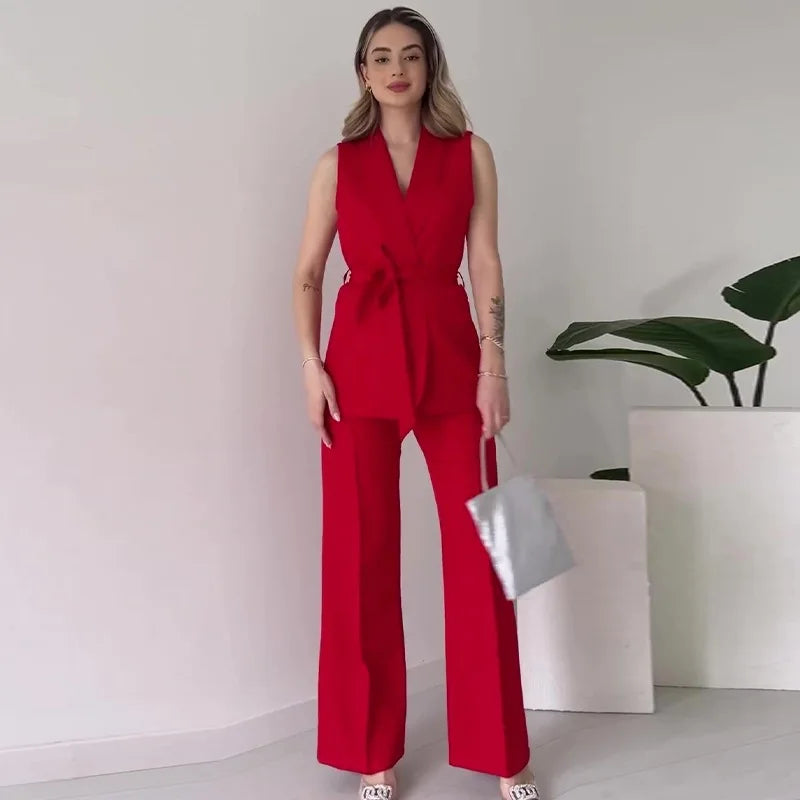 Fashion Two Piece Sets Womens Outifits Casual Temperament  Sleeveless Suit and Pant Women's Clothing