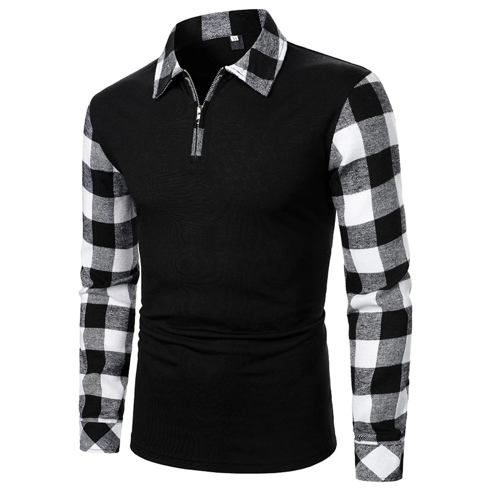 Men's Business Pullover Shirts Fashion Lapel Zipper Formal Work Plaid T-Shirt Men Bottoming Top Slim Fit Dress Shirt For Men