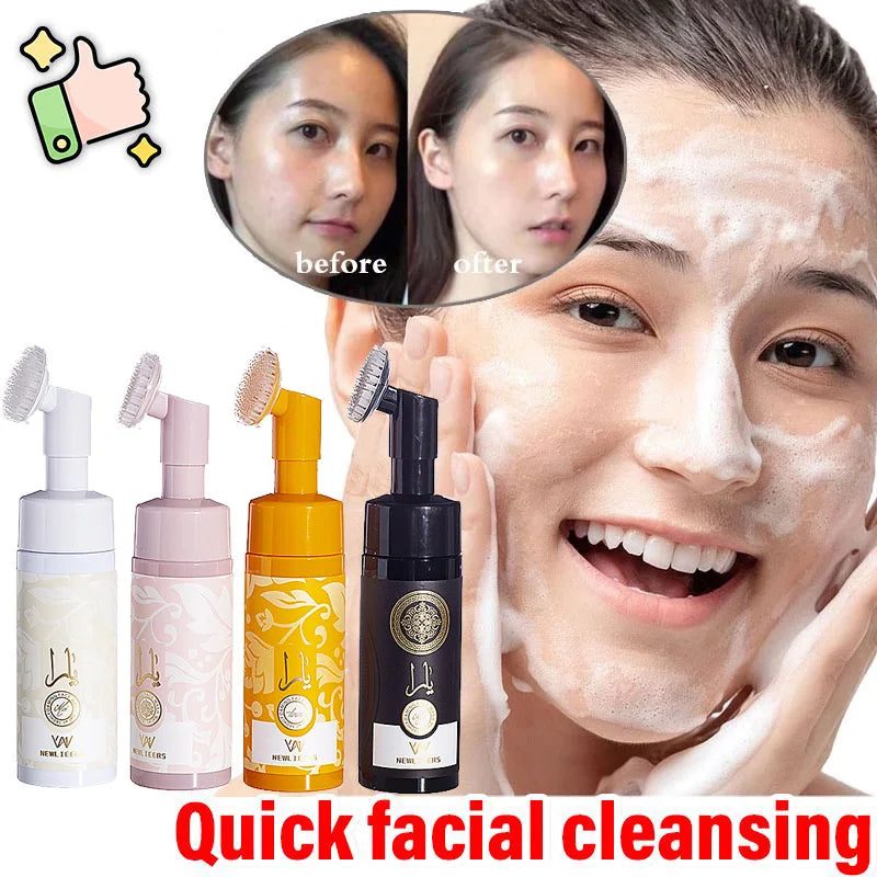 Facial Cleansing Mousse with Brush Head,Oil Control Pores Decontamination Face Cleaner,Mild Hydration Soothing Purifying Foam