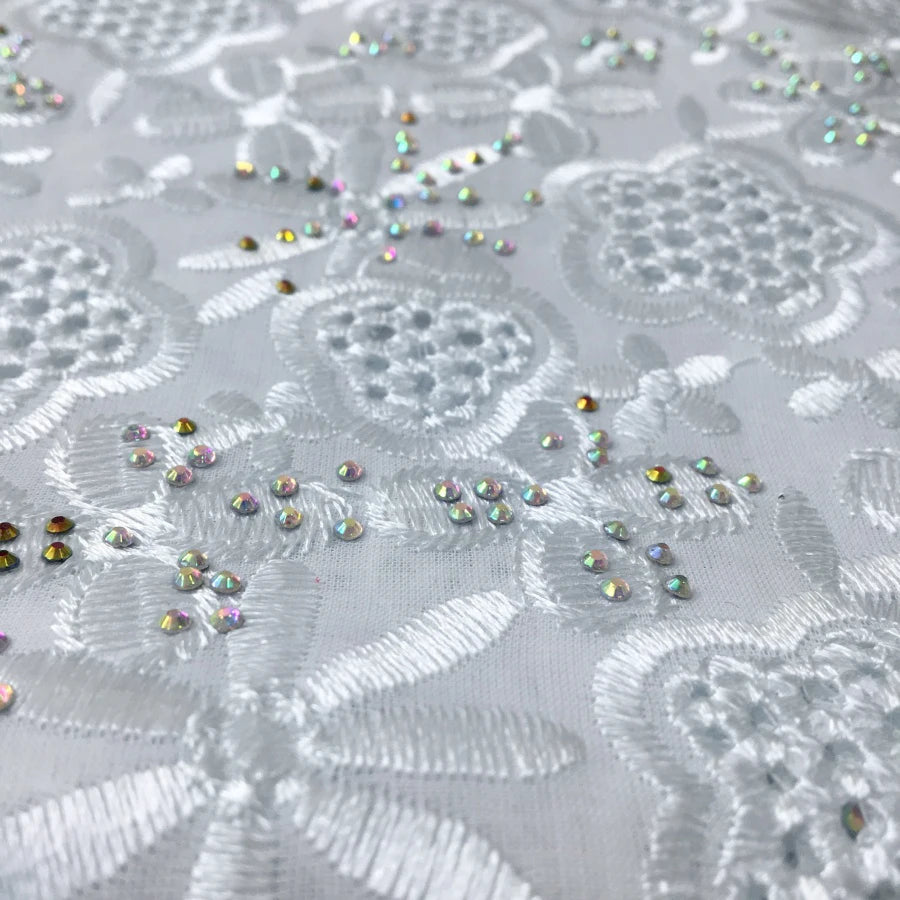 Kalume African Cotton Embroidered Lace Fabric With Stones 2025 Nigerian Swiss Voile Lace Fabric Flower For Sewing Dress F4325