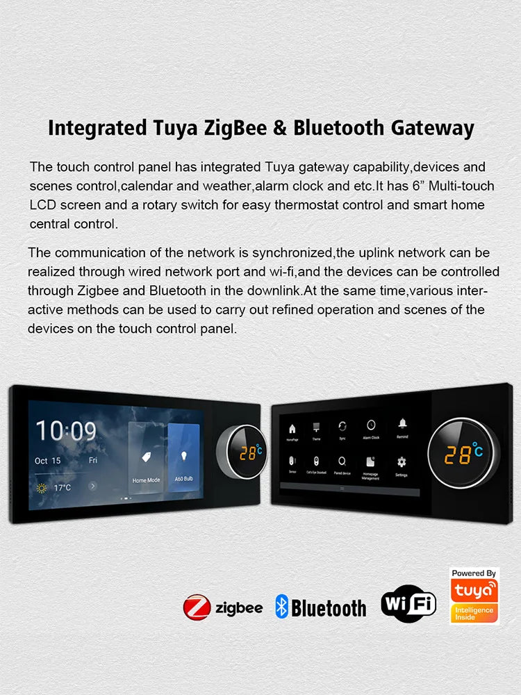Smart home 6-inch central control screen Built-in zigbee gateway alexa speaker, smart central control screen Tuya