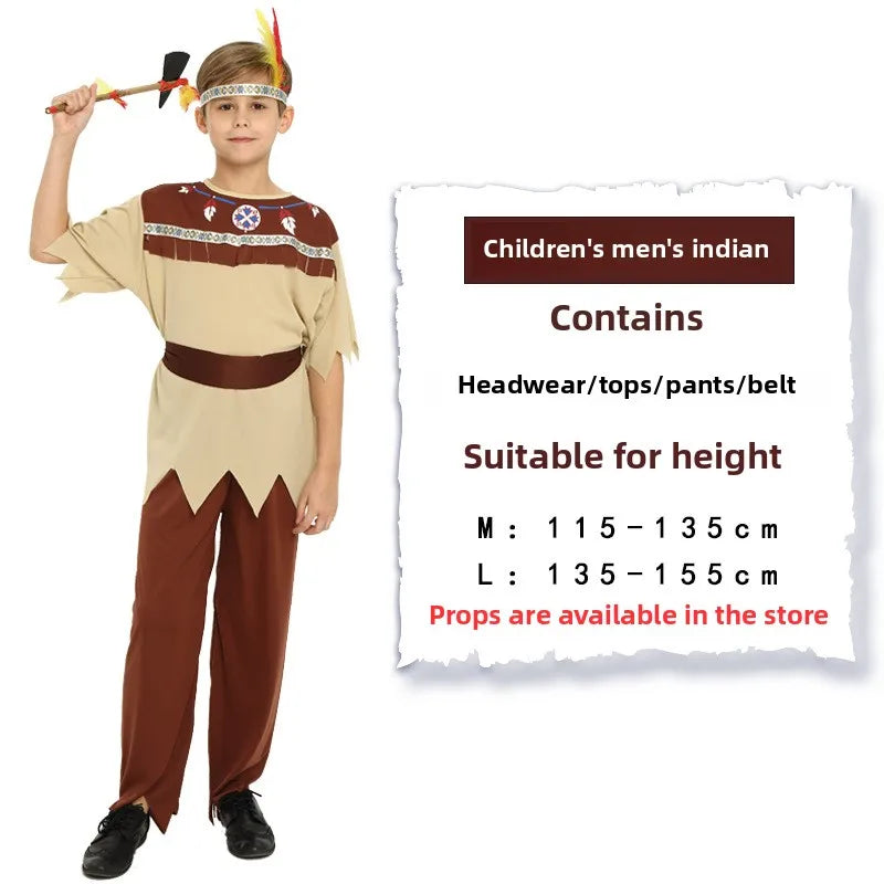 Halloween Costumes Children Boys Girls Gray-white Indian Clothes Indigenous Costumes Masquerade Performance Costumes