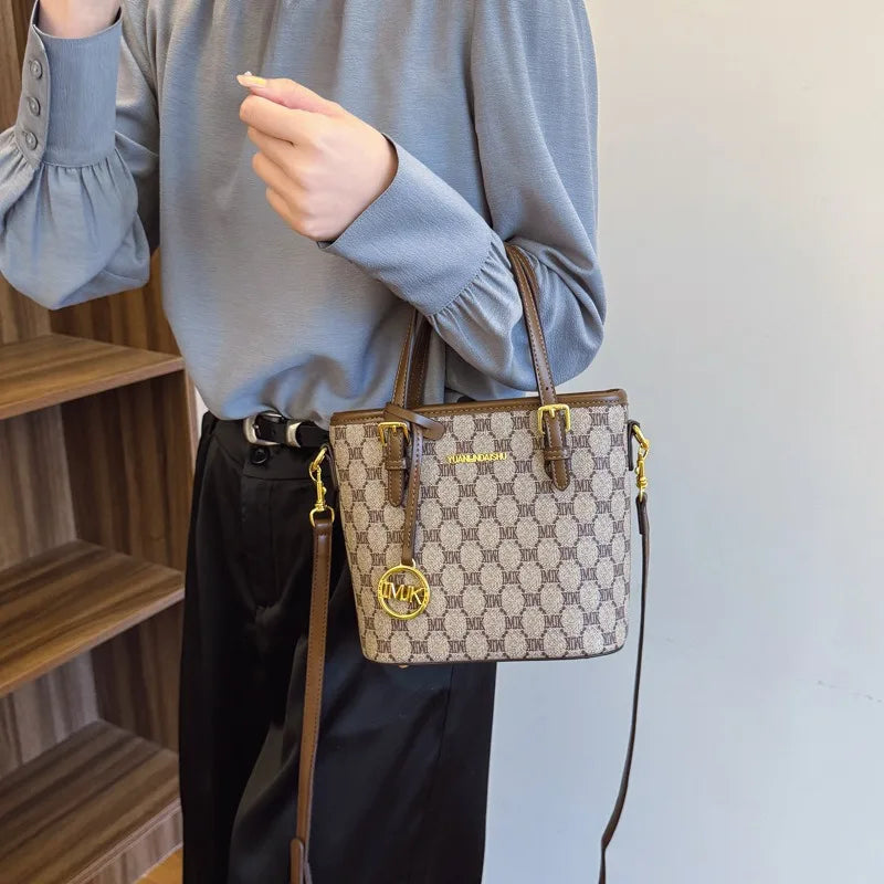 Luxury 2025 Vintage Print Bucket Bag - Premium Shoulder & Crossbody Purse with Detachable Strap, Fashion Designer Handbag
