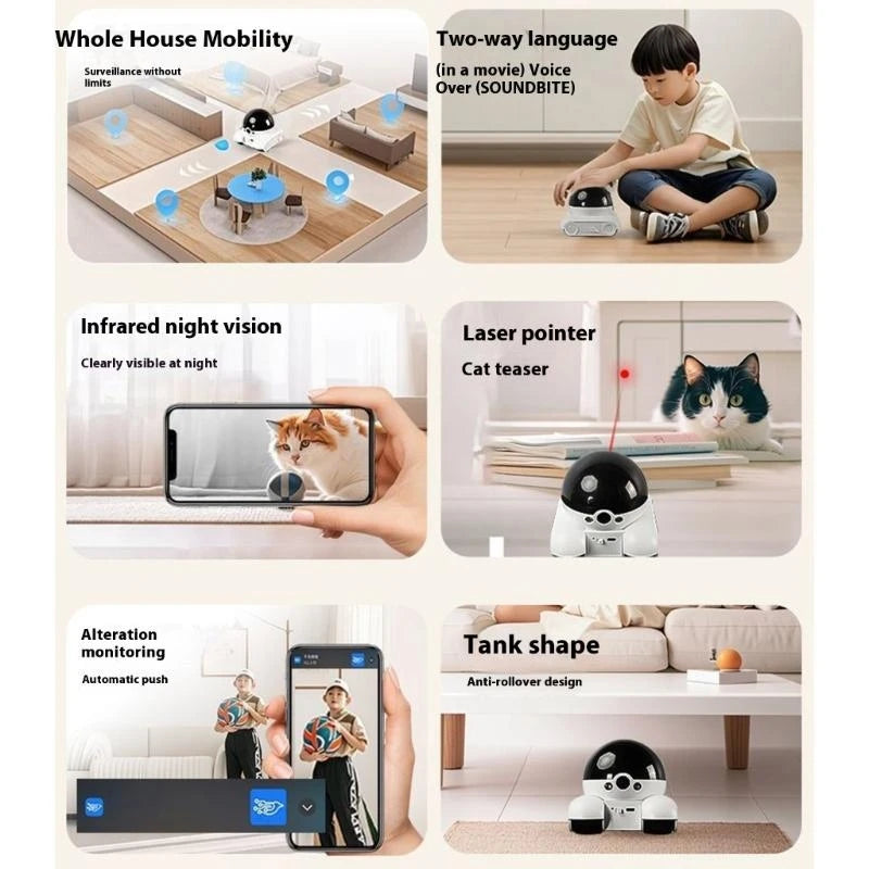 Real Time Moving Security Robot Camera for Pet with 1080P Live Feed and Voice Chatting,with 1080P Live Feed and Voice Chatting