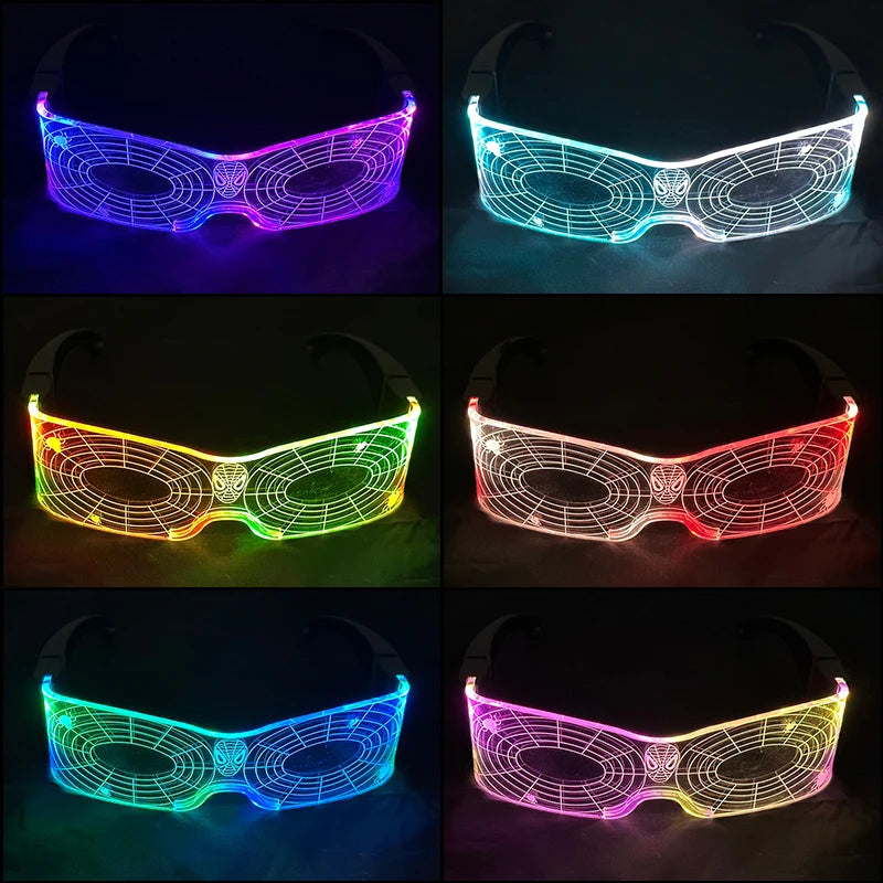 Acrylic LED Luminous Glasses Glow Party Glasses Neon Light Up Visor Eyeglasses DJ Bar Party Eyewear For Halloween Christmas