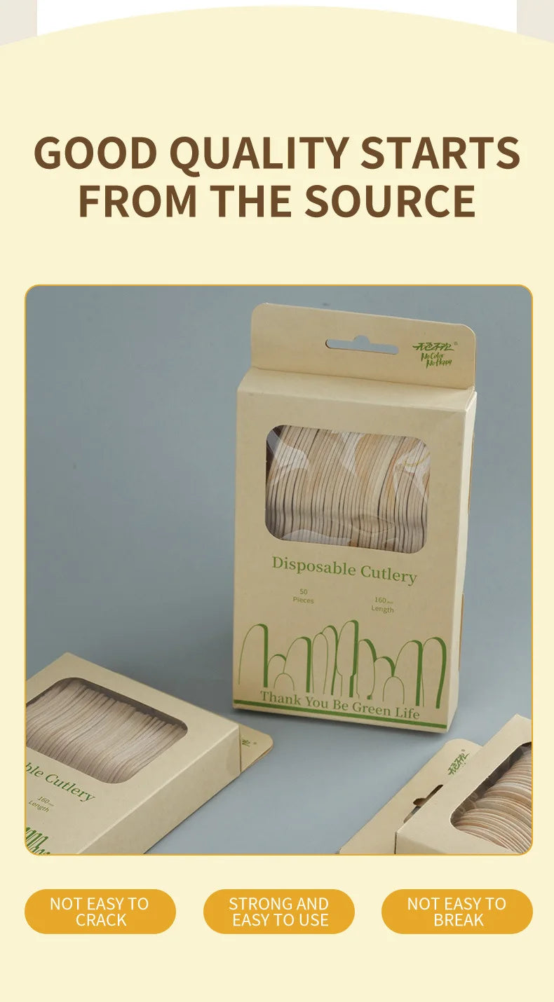 Disposable Wooden Cutlery Set Eco-Friendly  Fork Knife Spoon Wedding Birthday Party Outdoor Picnic Kitchen Recyclable Flatware