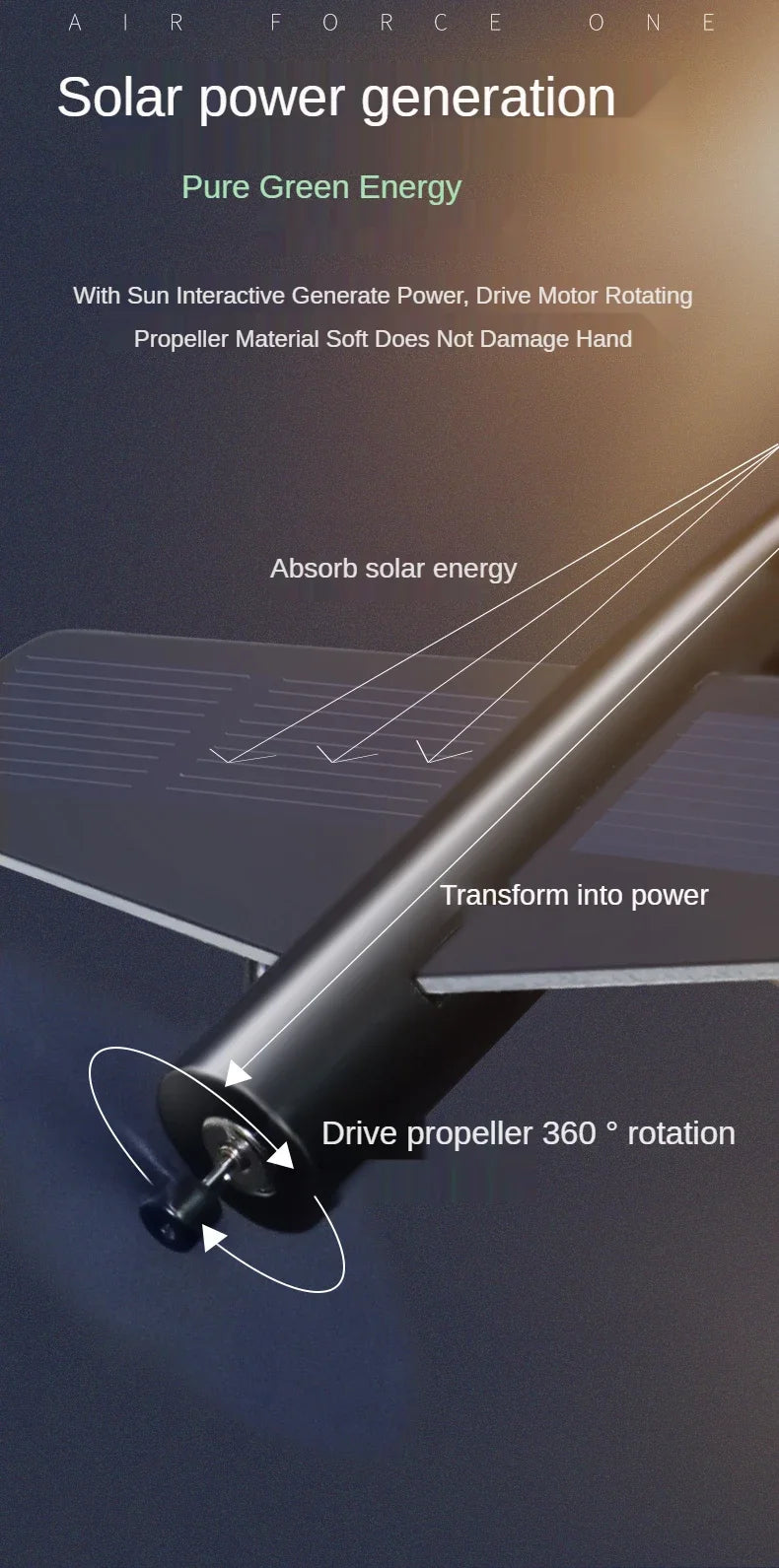 Eco Friendly Solar Aircraft Model Decoration Charming Plane Ornament for Car Enthusiasts and Home Accents