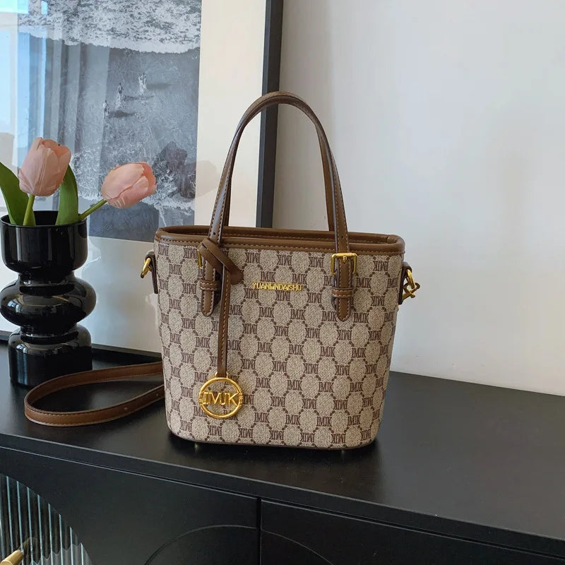 Luxury 2025 Vintage Print Bucket Bag - Premium Shoulder & Crossbody Purse with Detachable Strap, Fashion Designer Handbag