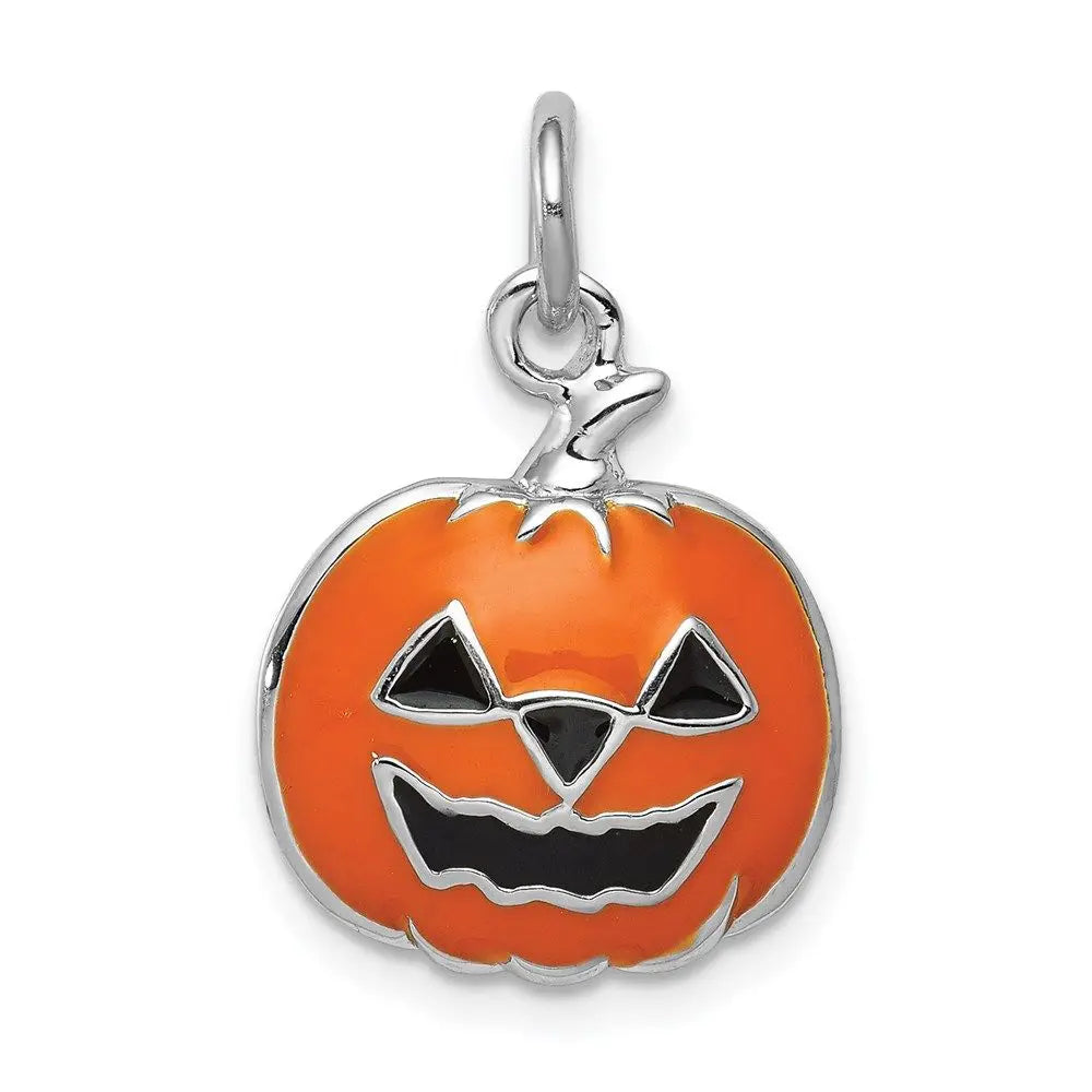 Sterling Silver Jack-a-Lantern Charm Rhodium-Plated Orange Theme for Halloween Holiday Supplies