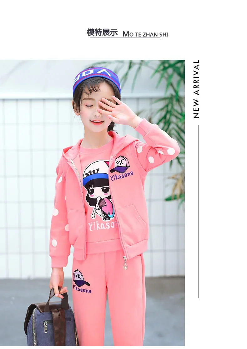 Fashion Girls Clothes Sets Autumn Winter Vest + Coat + Pants 3PCS Baby Kids Tracksuit Children’s Clothing Teen 5 6 8 10 12 years